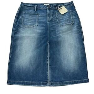 Hinge Denim Skirt XL Front‎ Pockets Knee Length Blue Jean Casual Boho Chic NWT